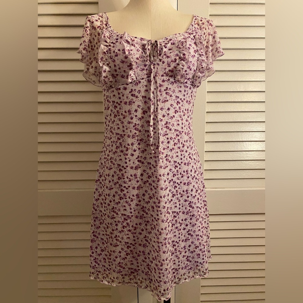 SHEIN Purple Floral Mesh Mini Dress- Size Large 8/10